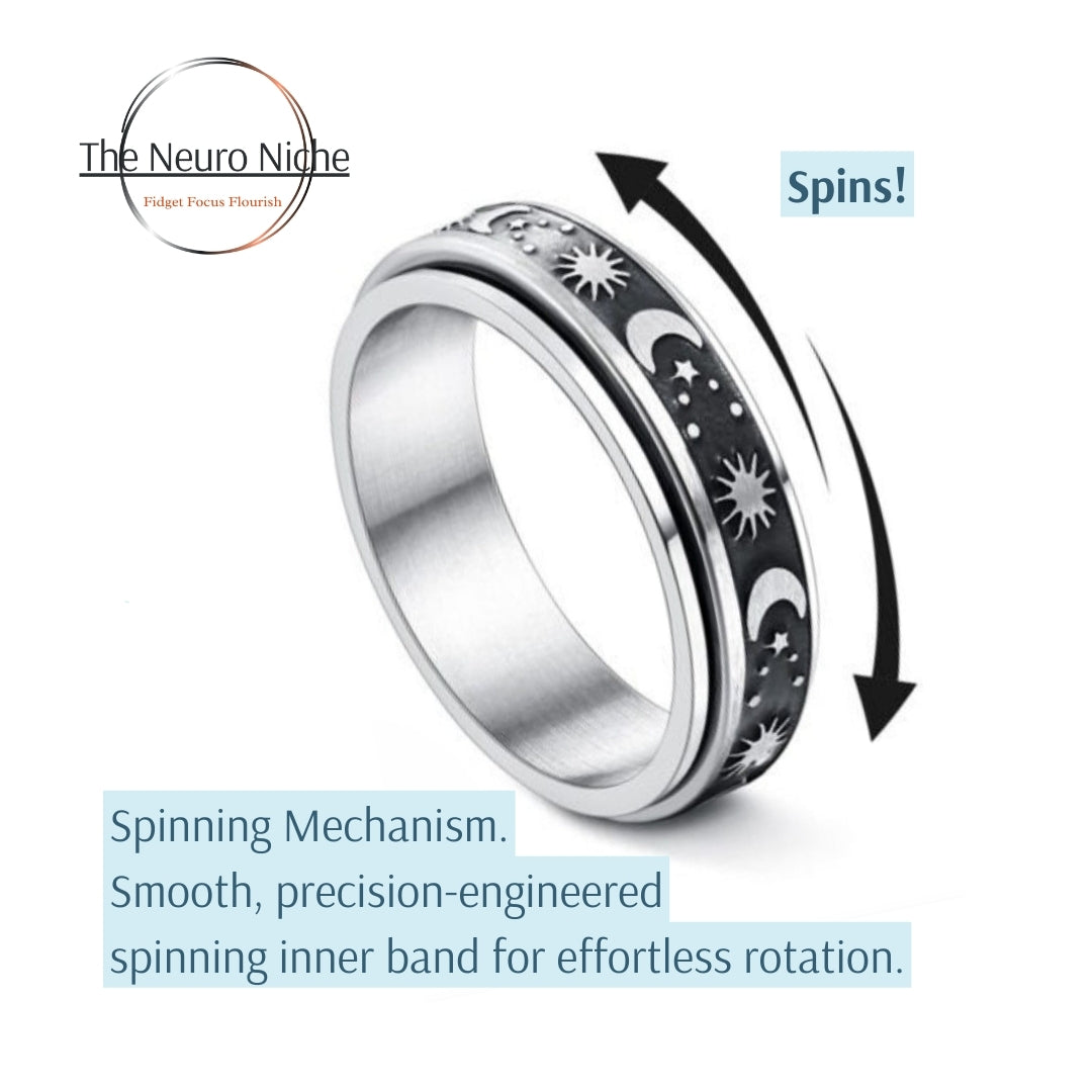 Stainless Steel Rotating Fidget Spinner Rings, Stress and Anxiety Relief