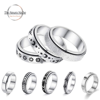 Stainless Steel Rotating Fidget Spinner Rings, Stress and Anxiety Relief